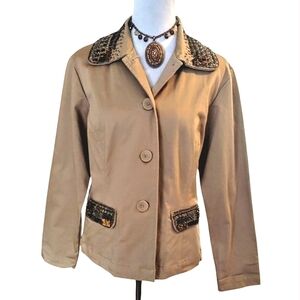 Chico's Astrine Khaki Tan Beaded Stretch Blazer Jacket Size XS